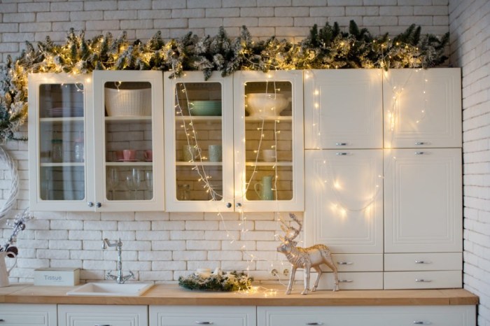 Christmas decor for top of kitchen cabinets