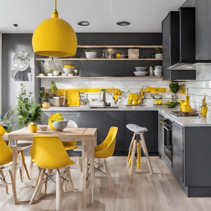 Yellow and gray kitchen decor