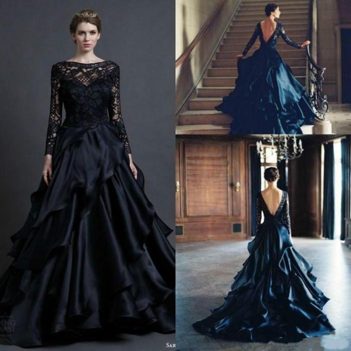 Black long sleeve dress for wedding