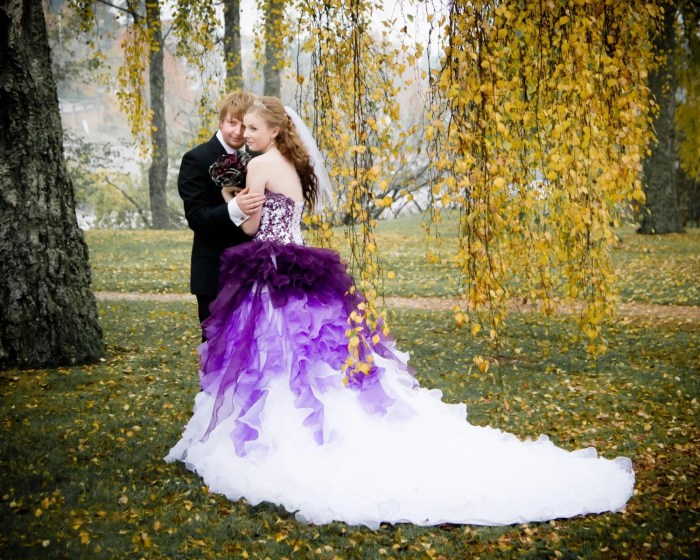 Blue and purple wedding dresses