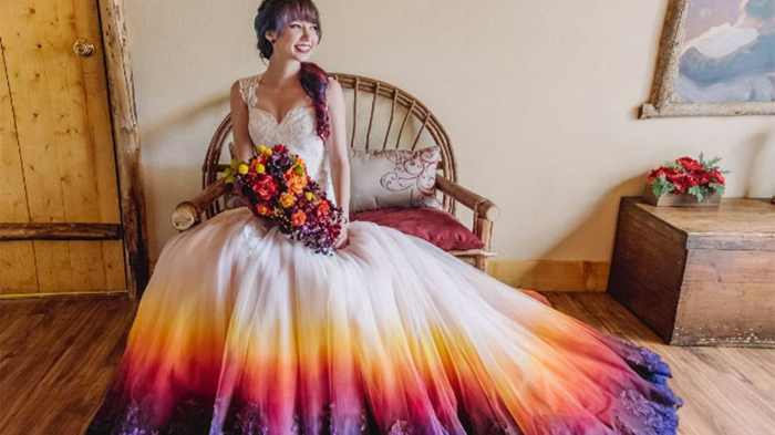 Wedding dresses with colored flowers